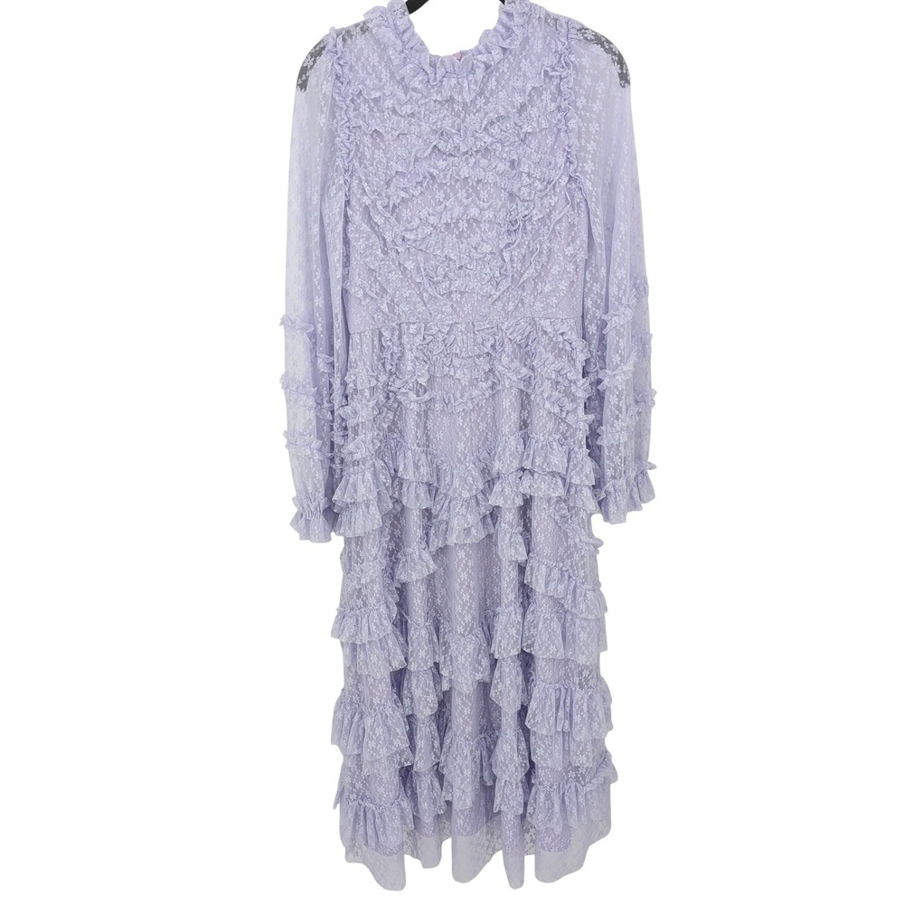 CATCHALL Maxi Dress Womens Small Lavender Purple Lace Tiered Ruffle Fairycore